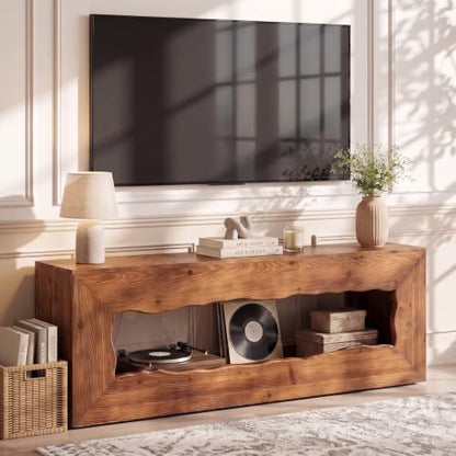 63'' Rustic Solid Wood TV Stand, Hand‑Carved Media Console, view 7