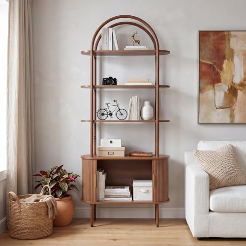 71" Tall Arched Bookshelf, Mid Century Modern Bookcase, view 6