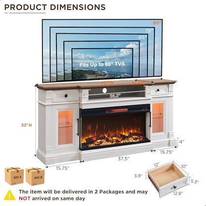 70" Fireplace TV Stand with 36" 3-Sided Glass Electric Fireplace, view 3
