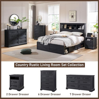 7 Drawer Dresser, 52" Wide Farmhouse Chest for Bedroom, Black, view 7
