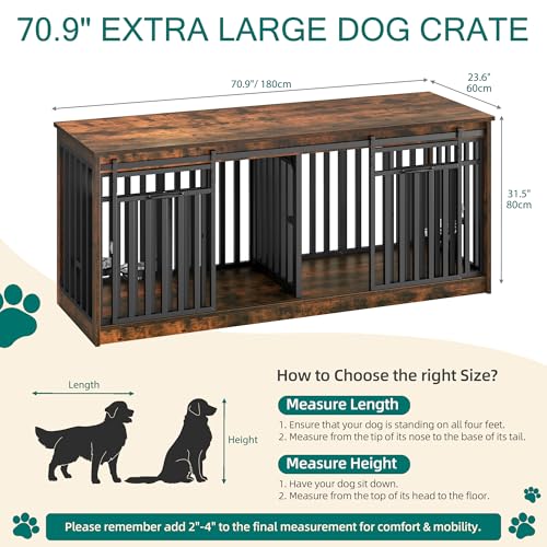 71" Double Dog Crate Furniture with 4 Dog Bowls, view 4