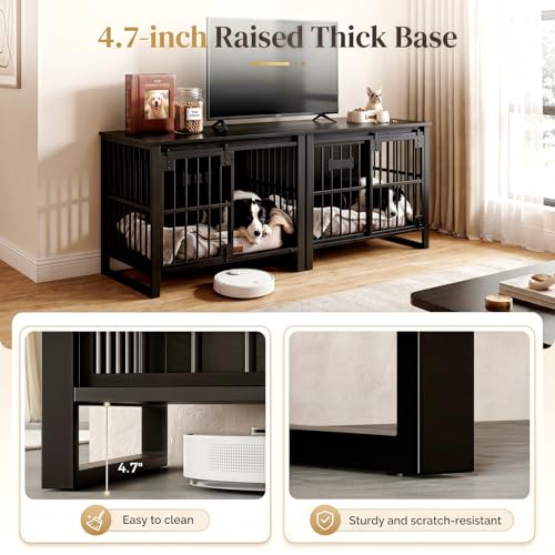 39.4" L Dog Crate Furniture with Sliding Door, Wooden Dog Kennel, view 6
