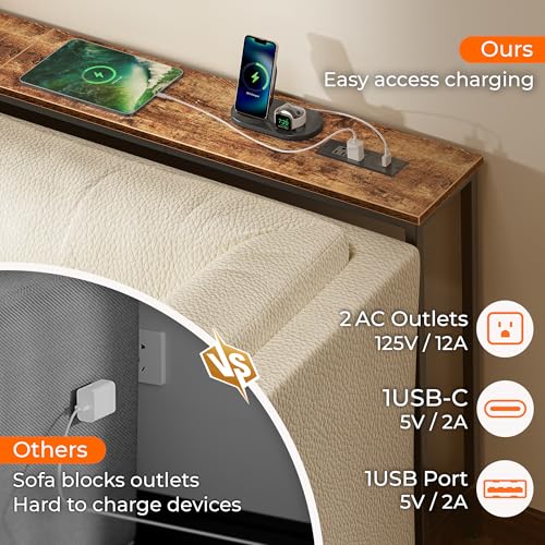 102.4 Inch Sofa Table with Power Outlets and USB-C Port, 5.9 Inch Narrow Console Tables, Entryway Hallway Couch Tables with Storage, Behind Sofa, Small Spaces, Living Room, Rusitc Brown