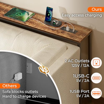 102.4 Inch Sofa Table with Power Outlets and USB-C Port, 5.9 Inch Narrow Console Tables, Entryway Hallway Couch Tables with Storage, Behind Sofa, Small Spaces, Living Room, Rusitc Brown