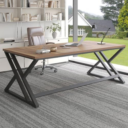 Rustic Large Computer Desk, 79" Extra Long Industrial Home Office Desk, view 2