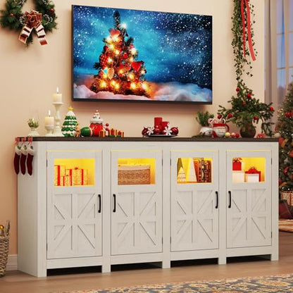 74" Large LED Farmhouse TV Stand for 80/75/70 Inch TVs with Power Outlets, view 4
