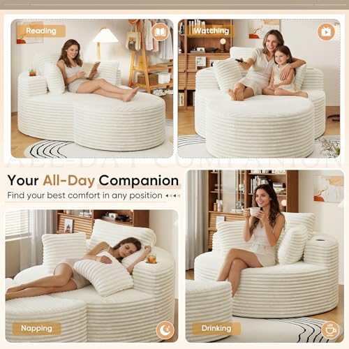 Oversized Round Chaise Longue Chair with Ottoman, view 6