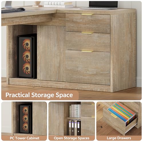 78.7" L-Shaped Executive Desk with Drawers and File Cabinet Farmhouse Large, view 6
