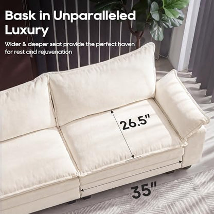 Oversized Modular Sectional Sofa，White：122" U Shaped | Modern Comfy Cloud Couch with Movable Ottoman and Pillow, Deep Seat Couches for Living Room, Bedroom or Apartment