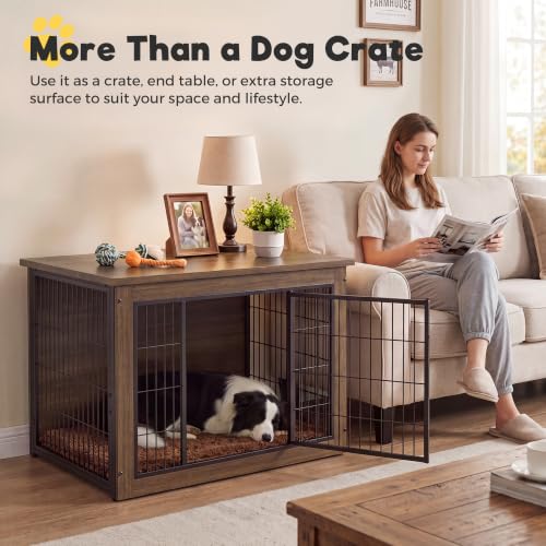 3-in-1 Wooden Dog Crate Furniture, Side Table & Kennel with Cushion, view 6
