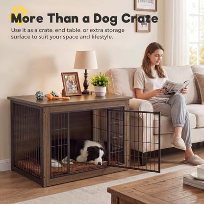 3-in-1 Wooden Dog Crate Furniture, Side Table & Kennel with Cushion, view 6