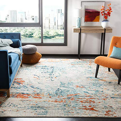 SAFAVIEH Madison Collection Area Rug - 3' Square, Cream & Orange, Modern Abstract Design, Non-Shedding & Easy Care, Ideal for High Traffic Areas in Living Room, Bedroom (MAD478B)