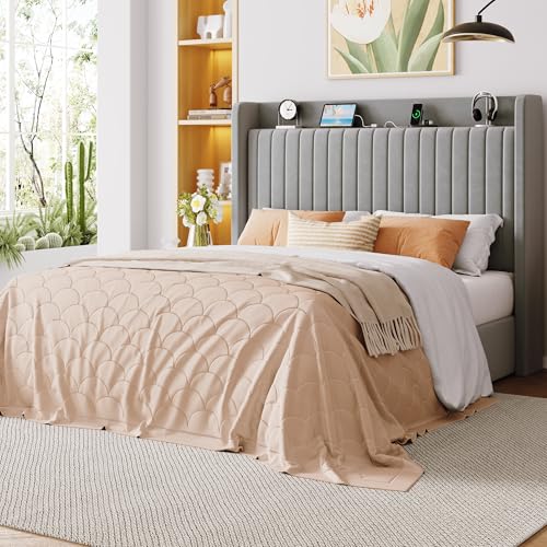 Queen Lift Up Storage Hydraulic Bed Frame,Charging Station,Grey, view 7
