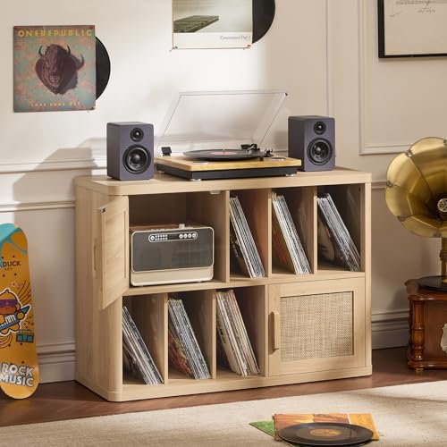 Large Record Player Stand with Vinyl Storage Up to 450 Albums, view 4