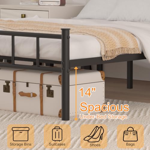 Twin Bed Frame with Headboard,Steel Slat Support,Easy Assembly, view 6