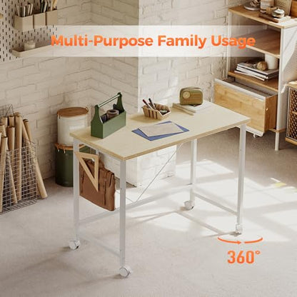 40 inch Rolling Computer Desk with Wheels, Gaming Desk for Small Spaces, Modern Simple Style Table for Home Office, Study Writing Table