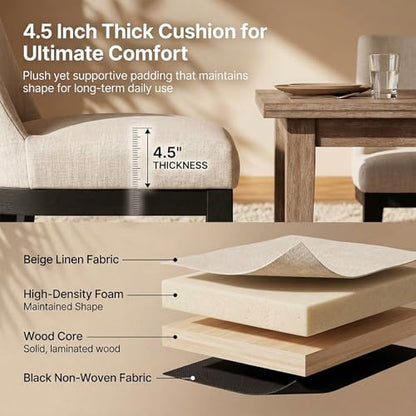 Modern Dining Chairs Set of 4 with Comfortable Back Support, Farmhouse Soft Linen Upholstered Dining Room Chairs with Black Solid Wood Legs, Armless Kitchen Side Chairs for Living Room, Beige