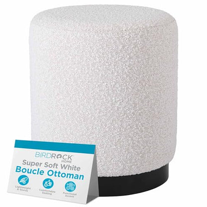 Round Boucle Ottoman Foot Stool | Soft Compact Padded Vanity Stool | Great for The Living Room, Bedroom and Kids Room | Small Furniture
