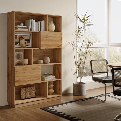 LuxenHome 5 Tier Bookcase, 68" Tall Bookcases with 8 Shelves and 2 Storage Cabinets, Display Bookshelf with Storage, Cube Unit Bookcase with Doors Open Shelf Bookcases for Living Room,Office,Entryway