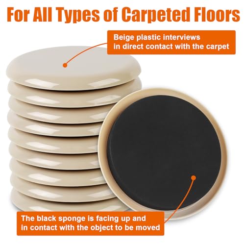 10PCS Furniture Sliders, 3 1/2" Furniture Sliders for Hardwood Floors, Reusable for Carpet, Heavy Duty Furniture Movers Sliders, Carpet, Floor Protectors (Beige)
