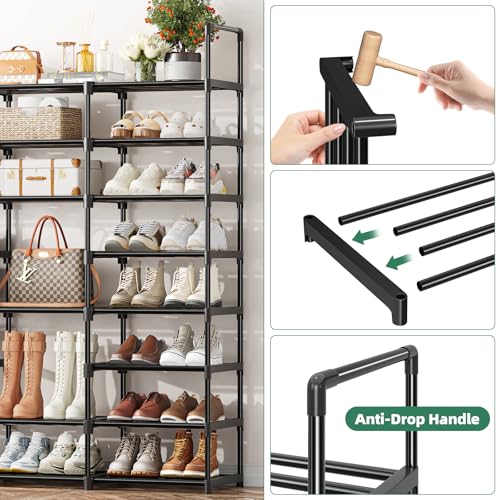 8-Tier Shoe Rack Large Capacity 64 Pairs Tall Shoe Shelf, Sturdy Metal Shoe Organizer for Entryway, Closet, Bedroom, Black