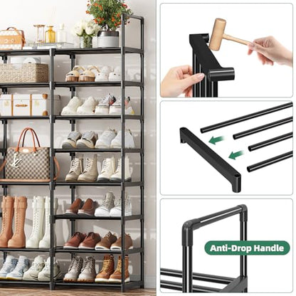 8-Tier Shoe Rack Large Capacity 64 Pairs Tall Shoe Shelf, Sturdy Metal Shoe Organizer for Entryway, Closet, Bedroom, Black