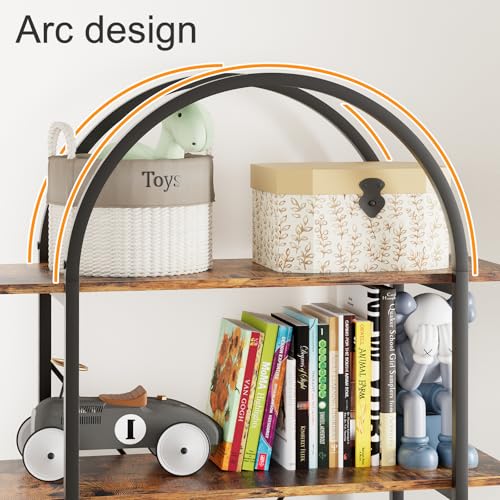 6 Tier Bookshelf, 83" Tall Arched Bookcase, Tall Book Shelf with Metal Frame, Industrial Display Standing Shelf for Living Room, Home Office, Bedroom, Brown