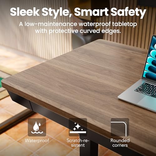 Electric Standing Desk with Drawers, 40 X 24 Inch Electric Adjustable Height Desk, Quick Install One-Piece Tabletop with USB Charging Ports, Sit to Stand Up Desk for Home Office, Black Walnut