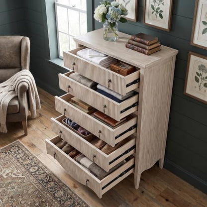 5-Drawer Fluted Dresser Nature Oak/Vintage Brown Wood, Freestanding Organizer, view 4