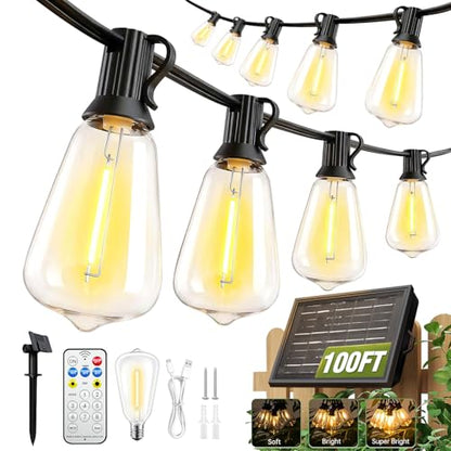 100FT Solar String Lights Outdoor Waterproof with Remote & Timer, view 2