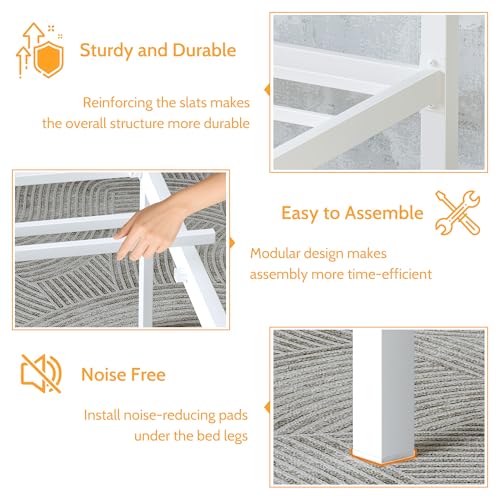 Canopy Bed Queen, Four Poster Metal Frame, White, view 6