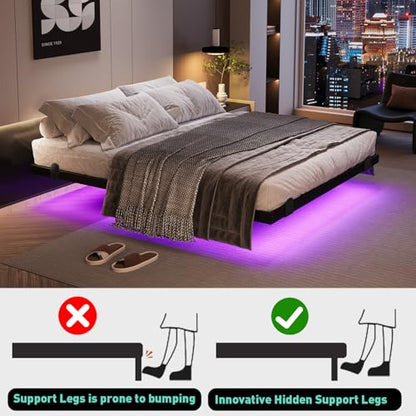 Floating Bed Frame Queen with LED Lights and Charging Station, view 7