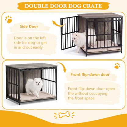 Heavy-Duty Dog Crate Furniture, 27 IN Wooden Dog Kennel with Flip-Up Door, view 4