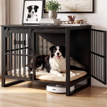 39.4" L Dog Crate Furniture with Sliding Door, Wooden Dog Kennel, view 2