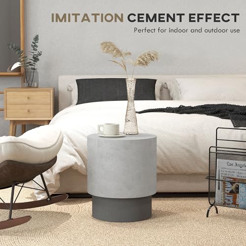 Concrete Finish End Table, Round Side Table with 4 Adjustable Feet, Lightweight for Indoor, Outdoor, Gray
