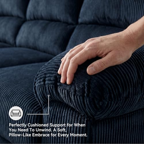 Signature Design by Ashley SimpleJoy Sofa, 83" Navy Blue Contemporary 3-Seater Couch, Soft Polyester Corduroy Fabric with Anti-Sag Platform Foundation, Living Room Furniture