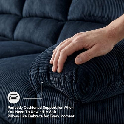 Signature Design by Ashley SimpleJoy Sofa, 83" Navy Blue Contemporary 3-Seater Couch, Soft Polyester Corduroy Fabric with Anti-Sag Platform Foundation, Living Room Furniture