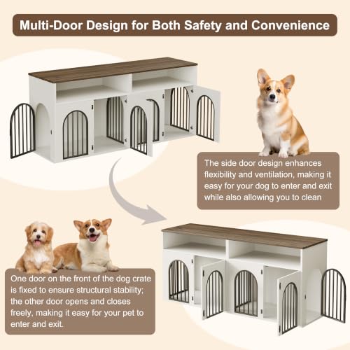 78.7" Double Dog Crate Furniture, Dog Kennel with Storage, White, view 6