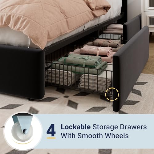 King Size Storage Bed Frame, Vertical Channel Tufted Adjustable Headboard, view 6