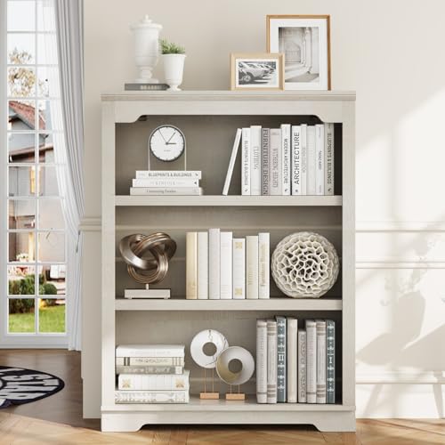 3 Tier Sturdy Bookshelf with Thick Board, 31.5" Wide Wooden Book Shelf, Freestanding Open Display Storage Bookshelves for Study Room, Home Office, Living Room