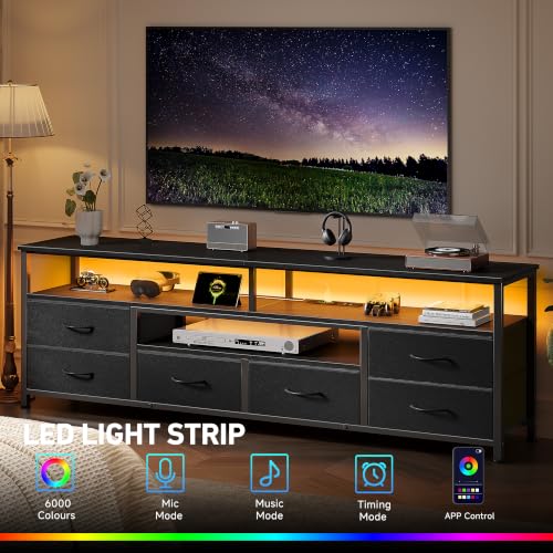 63'' LED TV Stand, Entertainment Center w/Power Outlets, Black, view 5