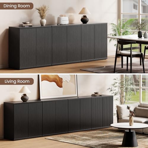 Fluted Buffet Cabinet with Storage Sideboard with 2 Doors& Adjustable Shelf, view 6