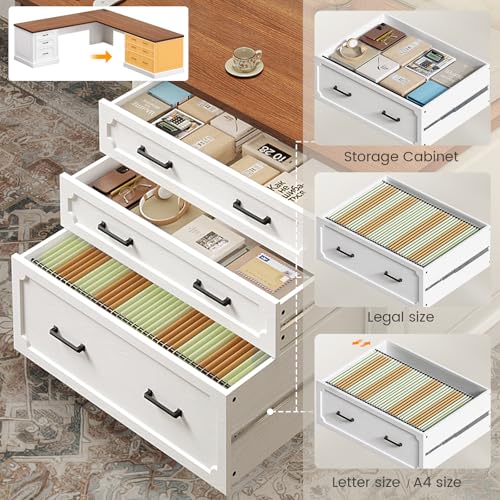 Farmhouse 78.8" L Shaped Desk with 6 Drawers, Home Office Desk with Power Outlet, view 6