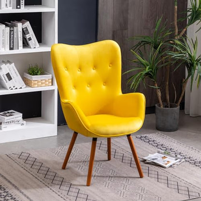 AC155YL Doarnin Silky Velvet Tufted Button Accent Chair, Yellow 30D x 41.5W x 26.8H in