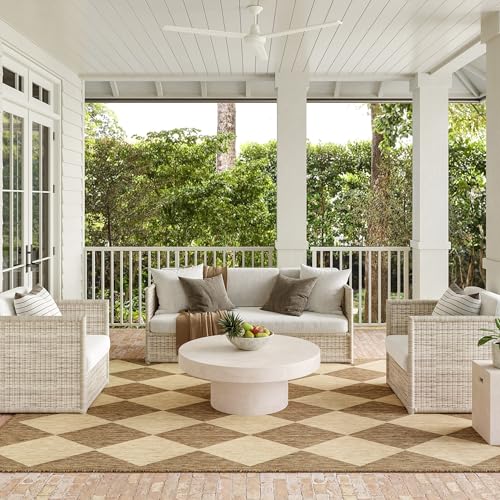 Outdoor Performance Collection Sabina Brown/Ivory, 6'7" Square, Soft, High Traffic, Stain Resistant, Easy Clean, Durable Area Rug for Indoor/Outdoor Patio, Deck, Porch, Garden, Courtyard
