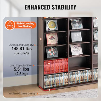 Media Storage Cabinet, 9-Layer DVD Shelf, Adjustable CD Shelves 27 Compartments, view 7