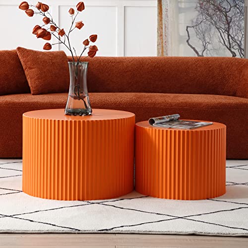 Set of two orange round nesting drum coffee tables, view 6