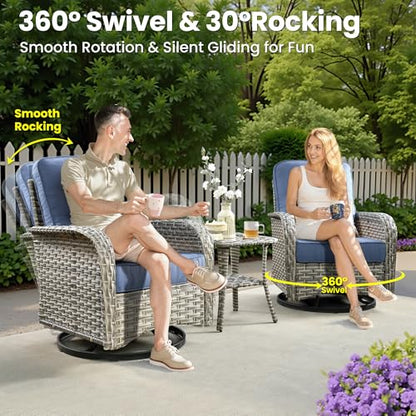 8-Piece Patio Furniture Set with L-Shape Sofa Chaise, Outdoor Sectional Couch Swivel Gliders, Modern Modular Wicker Rattan Conversation Set, Denim Blue