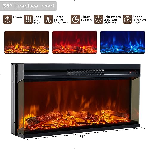 3-Sided Glass Farmhouse Fireplace TV Stand for TVs up to 80'', Highboy Entertainment Center with Glass Door Storage Cabinet, 70'' Large TV Stands with 36'' Electric Fireplace, Reclaimed Barnwood