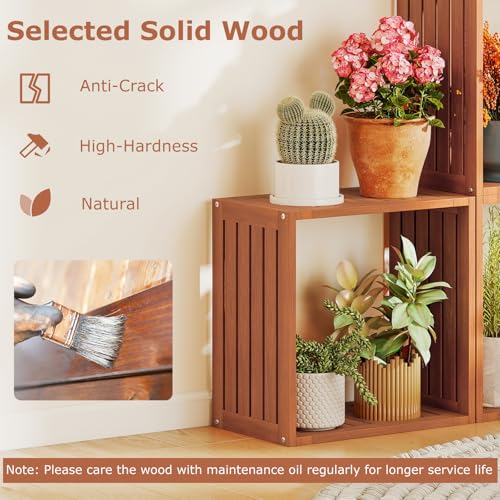 6 Cube Bookcases, Solid Wood Stacking Storage Organizers w/Open Slatted Design, Multifunctional DIY 6-Cube Shelving for Indoor Outdoor Use, Living Room, Bedroom, Balcony, Yard